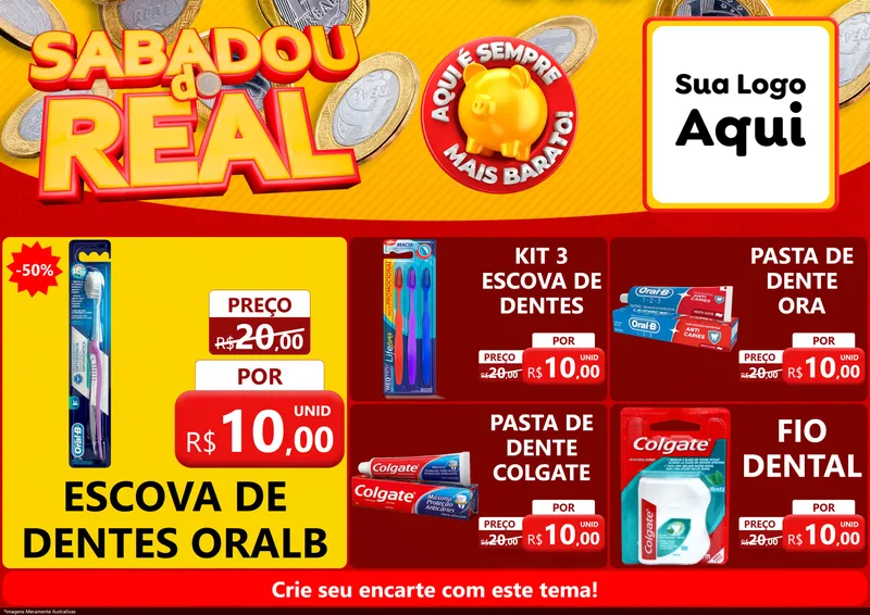 Modelo de Encarte para Encarte A4 Horizontal com o tema Sabadou do Real para Higiene Pessoal