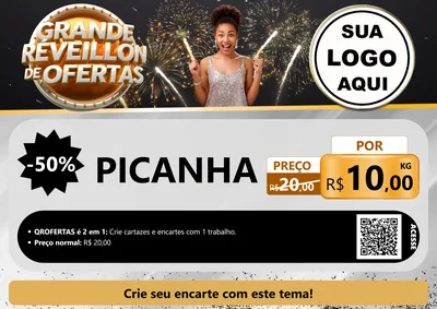 Modelo de Cartaz para Cartaz A4 Horizontal com o tema Grande Réveillon de Ofertas para Açougue