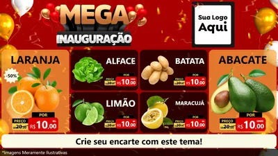 Modelo de TV para TV Horizontal com o tema Mega Inauguração para Hortifrúti