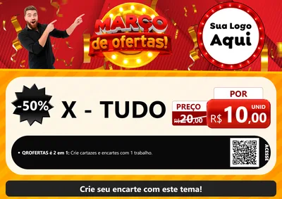 Modelo de Cartaz para Cartaz A4 Horizontal com o tema Março de Ofertas! para Hamburgueria