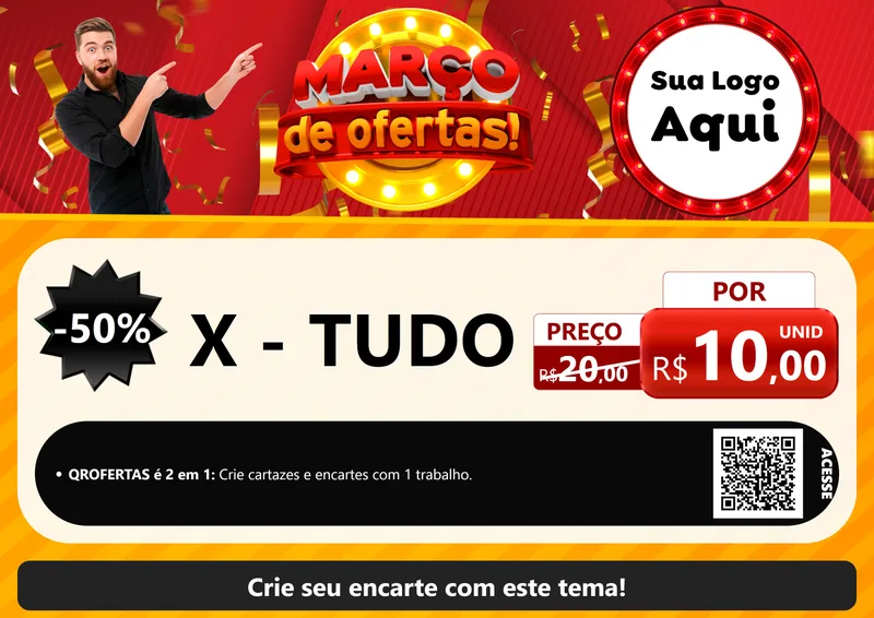 Modelo de Cartaz para Cartaz A4 Horizontal com o tema Março de Ofertas! para Hamburgueria