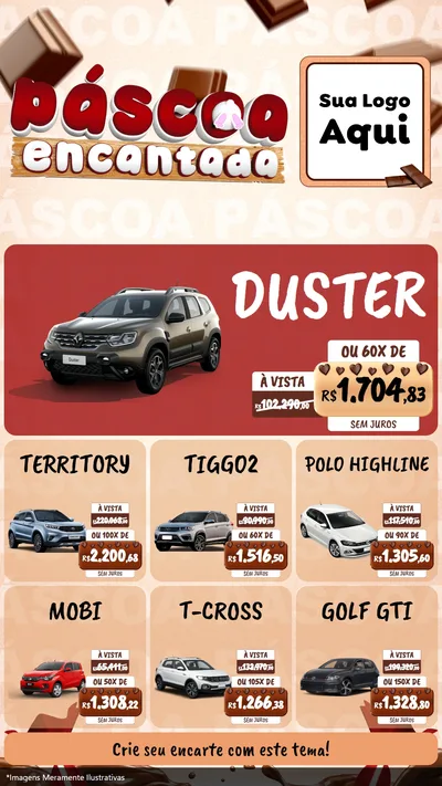 Modelo de Rede Social para Stories com o tema Páscoa Encantada para Concessionaria de Carros