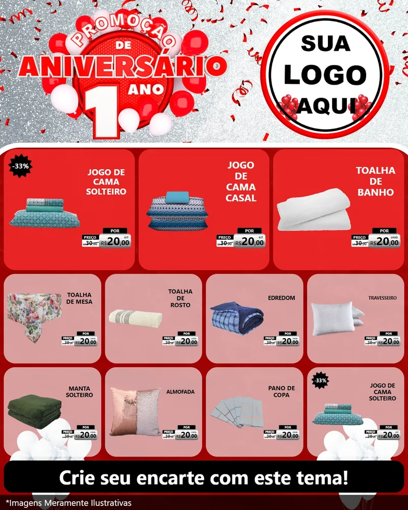 Modelo de Rede Social para Feed Instagram com o tema Promoção de Aniversário - 1 Ano para Cama, Mesa e Banho