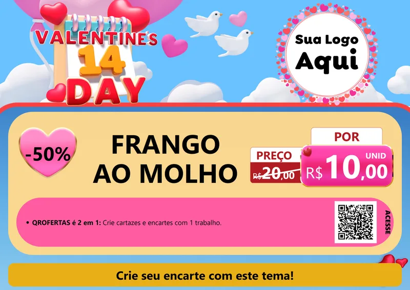 Modelo de Cartaz para Cartaz A4 Horizontal com o tema Valentine's Day para Restaurante