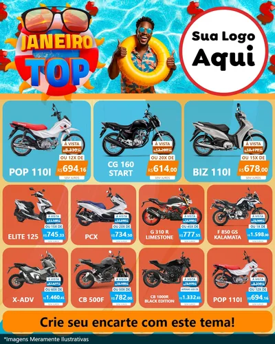 Modelo de Rede Social para Feed Instagram com o tema Janeiro Top para Concessionaria de Motos