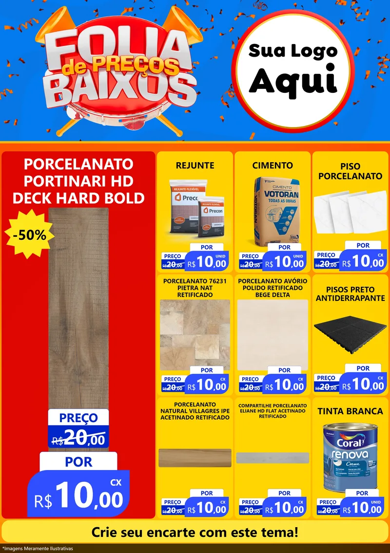 Modelo de Encarte para Encarte A4 Vertical com o tema Folia de Preços Baixos para Pisos e revestimentos