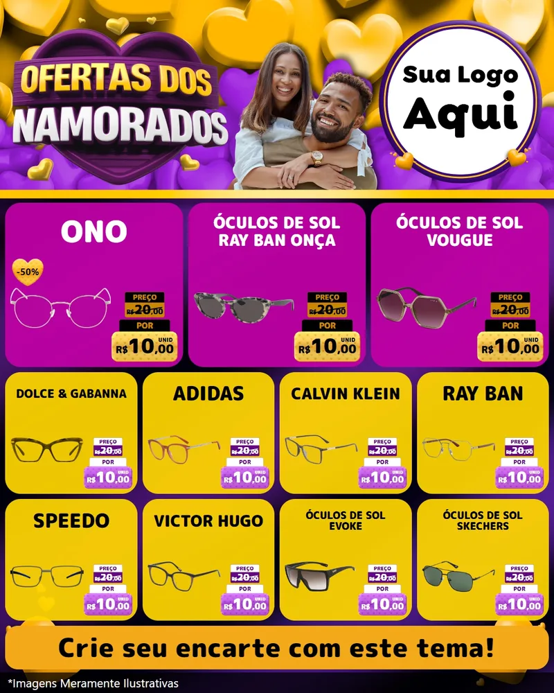 Modelo de Rede Social para Feed Instagram com o tema Oferta Dos Namorados para Óticas