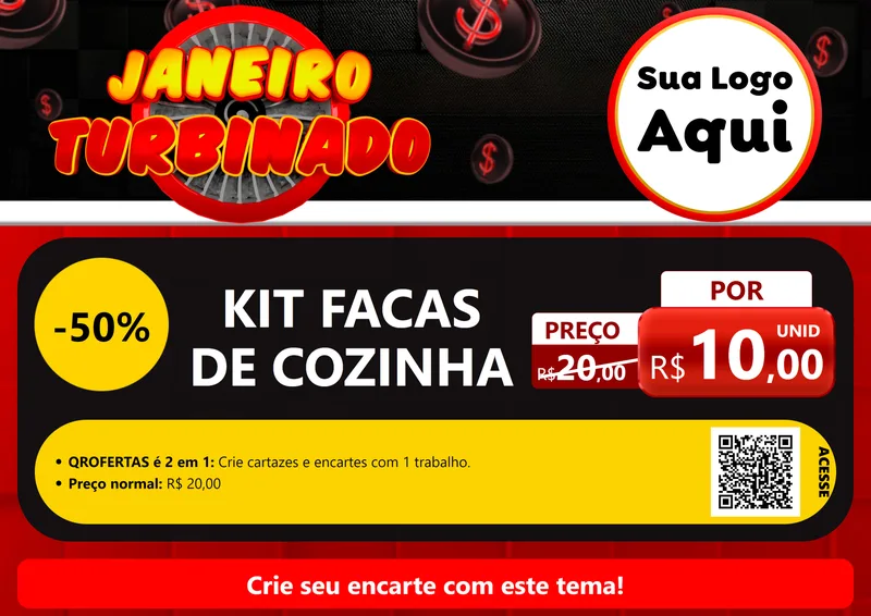 Modelo de Cartaz para Cartaz A4 Horizontal com o tema Janeiro Turbinado para Utilidades Domésticas
