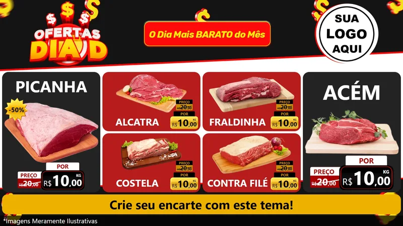 Modelo de TV para TV Horizontal com o tema Ofertas Dia D para Açougue