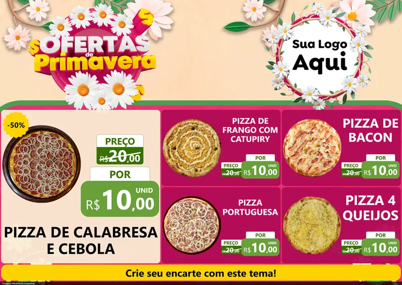 Modelo de Encarte para Encarte A4 Horizontal com o tema Ofertas de Primavera para Pizzaria