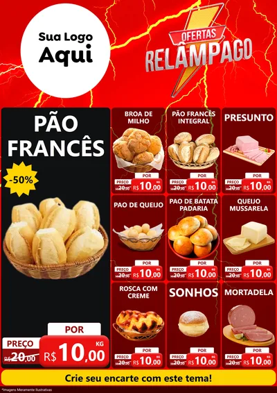 Modelo de Encarte para Encarte A4 Vertical com o tema Ofertas Relâmpago para Padaria