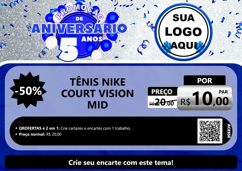 Modelo de Cartaz para Cartaz A4 Horizontal com o tema Promoção de Aniversário - 5 Anos para Calçados