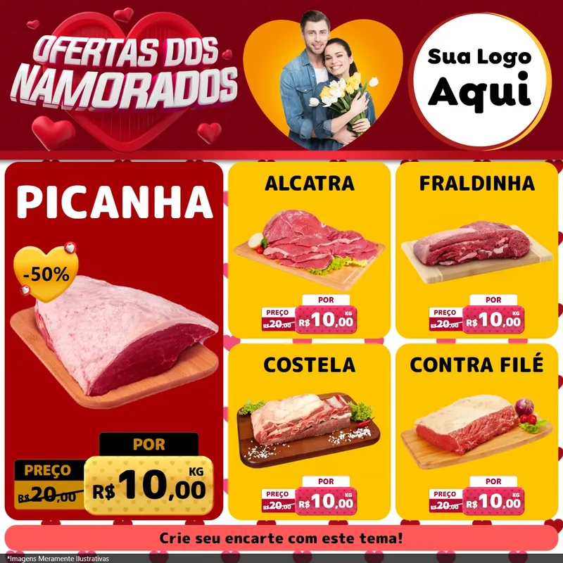 Modelo de Rede Social para Feed Facebook com o tema Ofertas Dos Namorados para Açougue