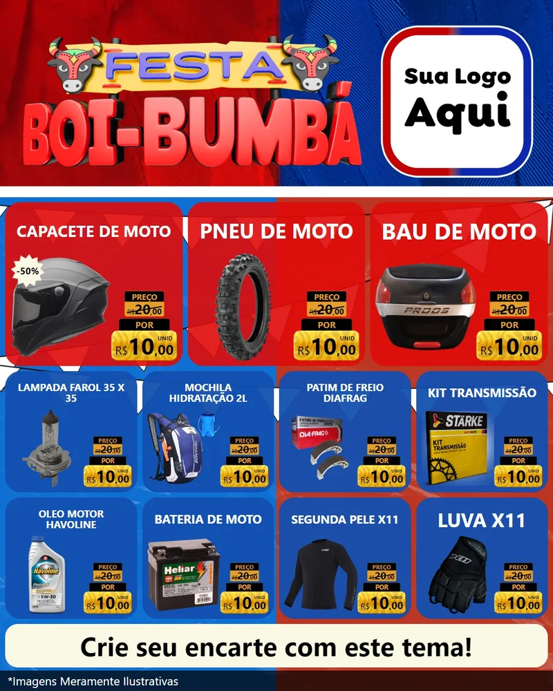 Modelo de Rede Social para Feed Instagram com o tema Festa Boi Bumbá para Moto peças