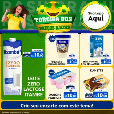 Modelo de Rede Social para Feed Facebook com o tema Torcida dos Preços Baixos - Copa para Frios e Laticínios
