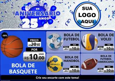 Modelo de Encarte para Encarte A4 Horizontal com o tema Promoção de Aniversário - 25 Anos para Artigos Esportivos