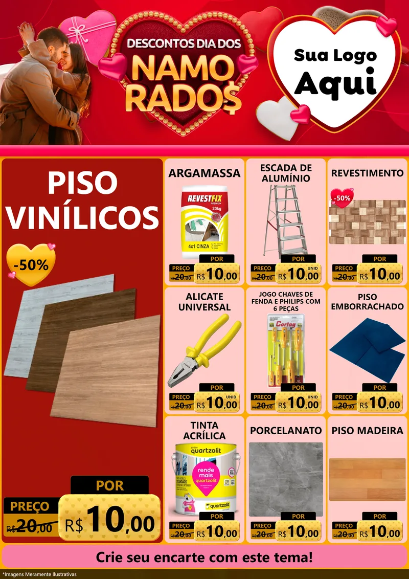 Modelo de Encarte para Encarte A4 Vertical com o tema Descontos Dia dos Namorados para Material para Construção