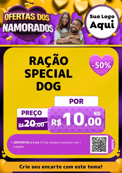 Modelo de Cartaz para Cartaz A4 Vertical com o tema Oferta Dos Namorados para Pet Shop