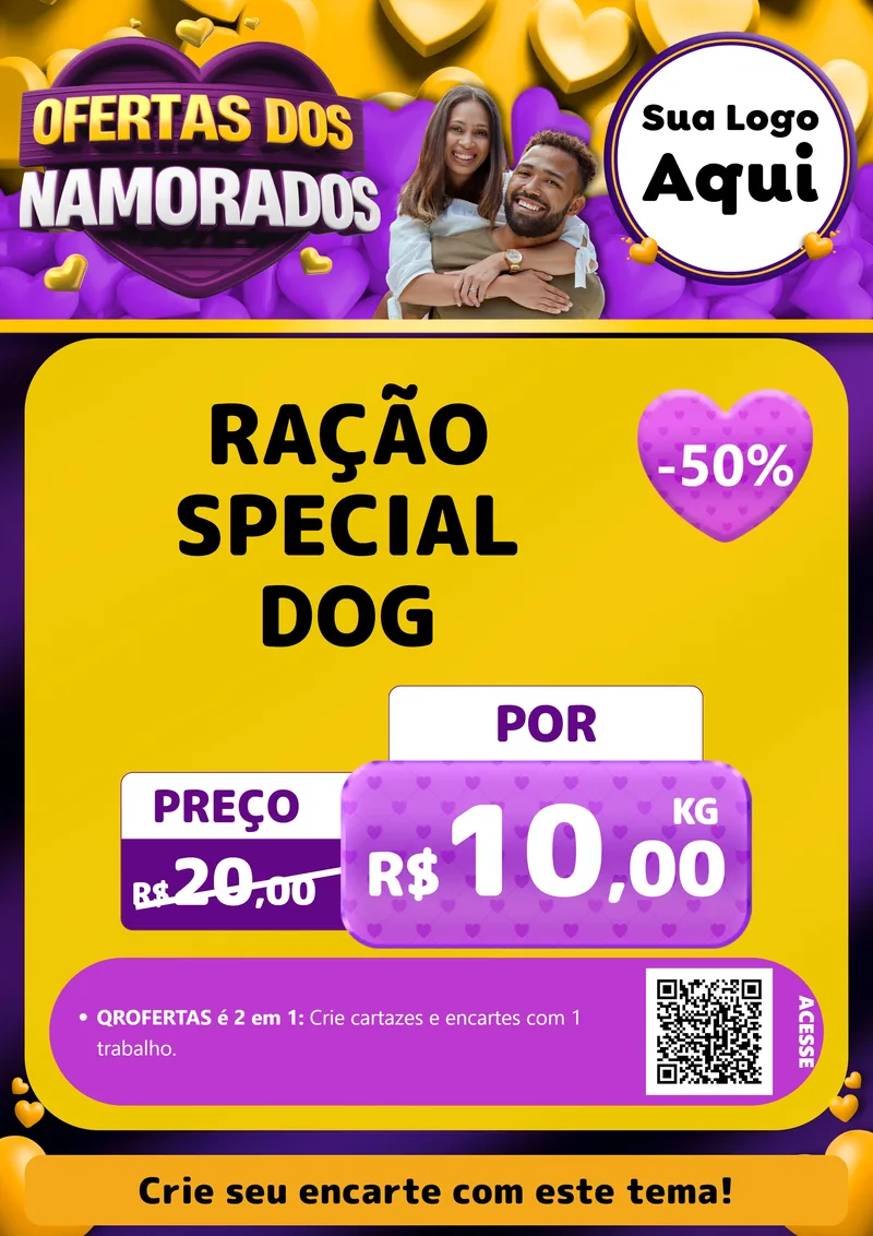 Modelo de Cartaz para Cartaz A4 Vertical com o tema Oferta Dos Namorados para Pet Shop