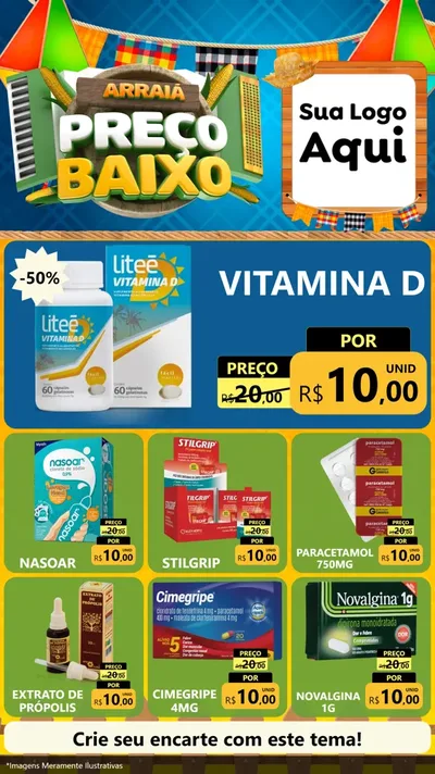 Modelo de Rede Social para Stories com o tema Arraiá de Preço Baixo - Junina para Farmácia