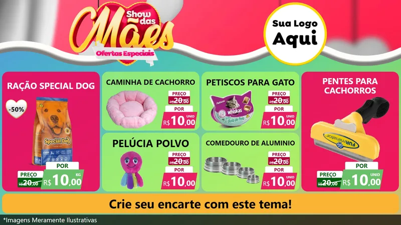 Modelo de TV para TV Horizontal com o tema Show das Mães - Ofertas Especiais para Pet Shop