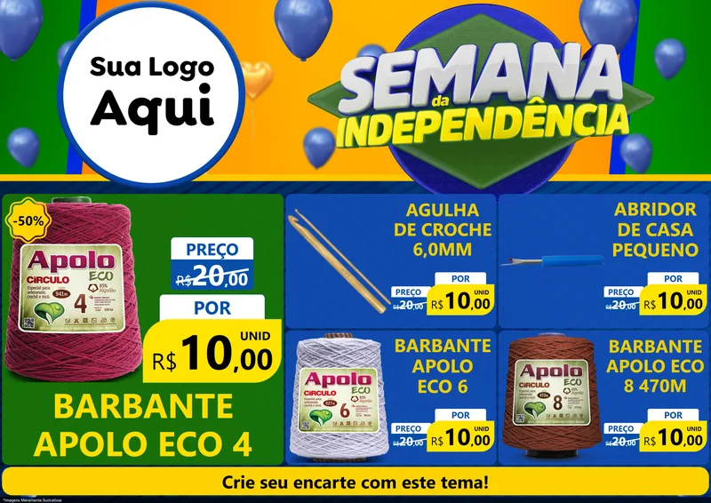 Modelo de Encarte para Encarte A4 Horizontal com o tema Semana da Independência para Armarinho e Aviamentos