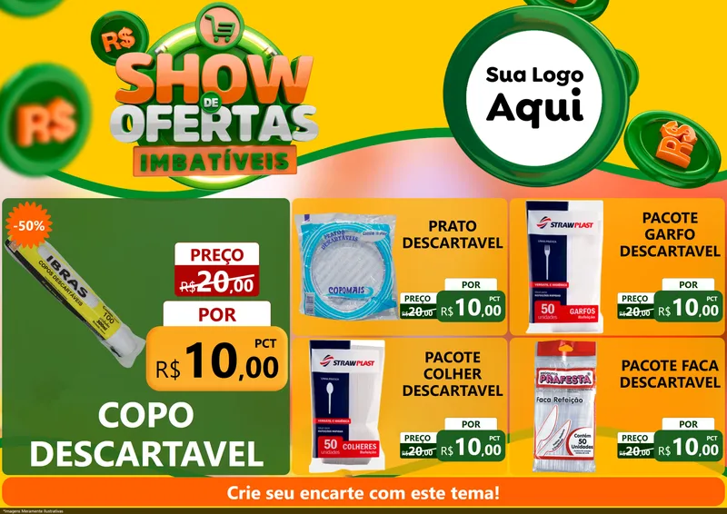 Modelo de Encarte para Encarte A4 Horizontal com o tema Show de Ofertas Imbatíveis para Embalagens