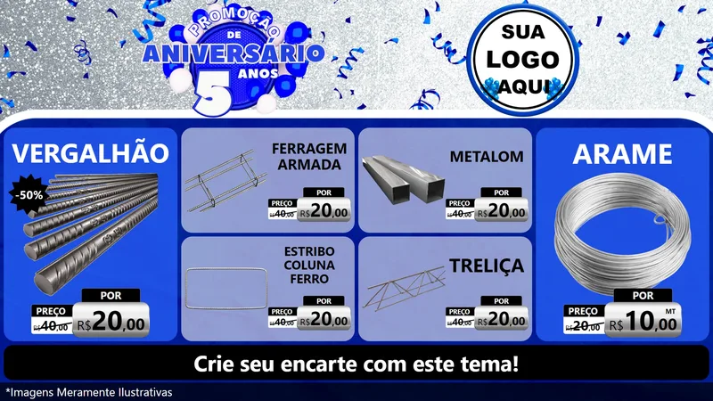 Modelo de TV para TV Horizontal com o tema Promoção de Aniversário - 5 Anos para Ferragens