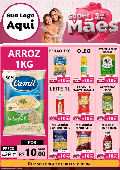 Modelo de Encarte para Encarte A4 Vertical com o tema Super Dia Das Mães para Supermercado