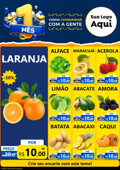 Modelo de Encarte para Encarte A4 Vertical com o tema Um Mês de Aniversário para Hortifrúti