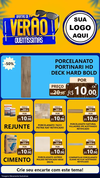 Modelo de Rede Social para Stories com o tema Ofertas de Verão Quentíssimas para Pisos e revestimentos