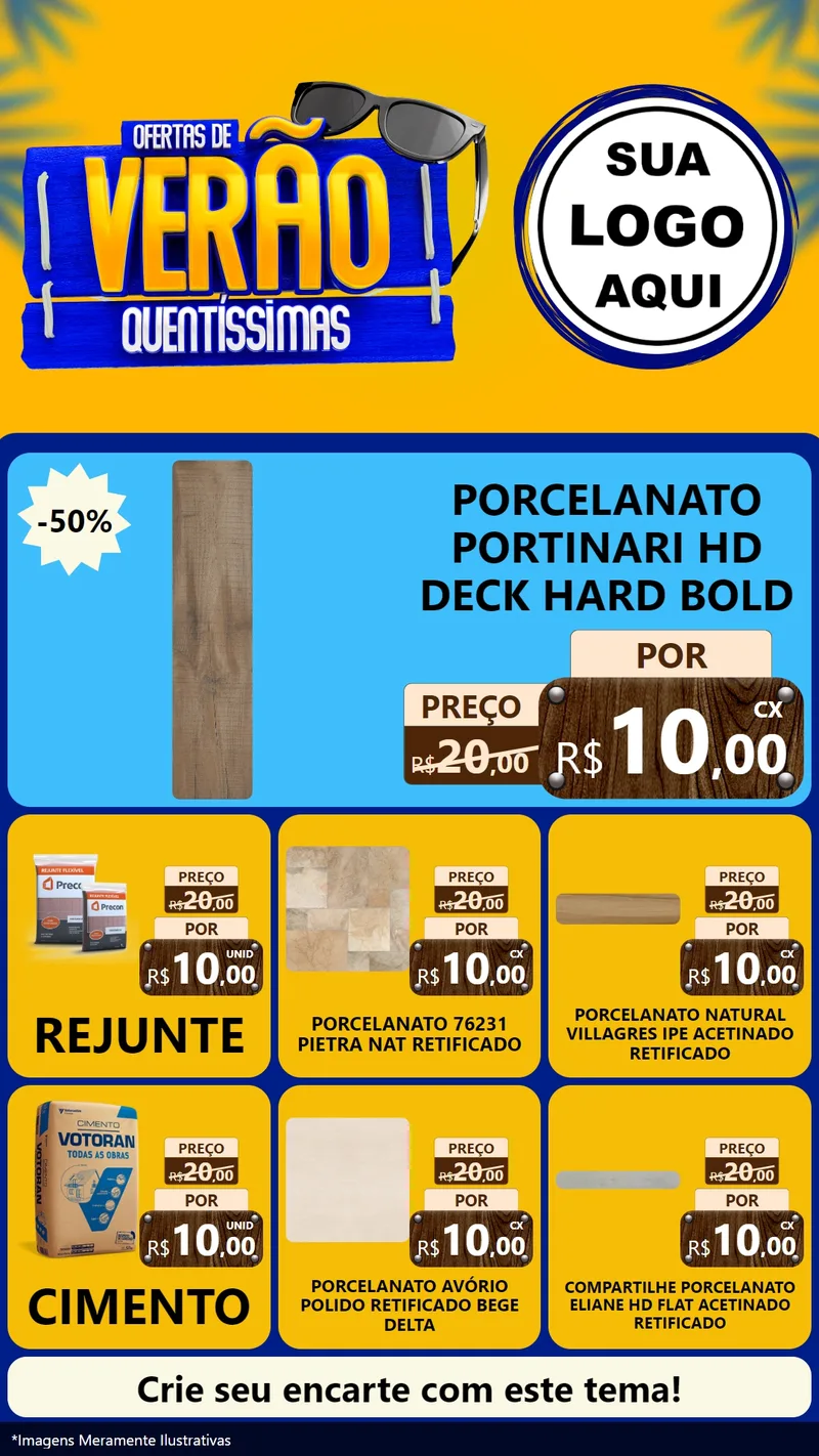 Modelo de Rede Social para Stories com o tema Ofertas de Verão Quentíssimas para Pisos e revestimentos