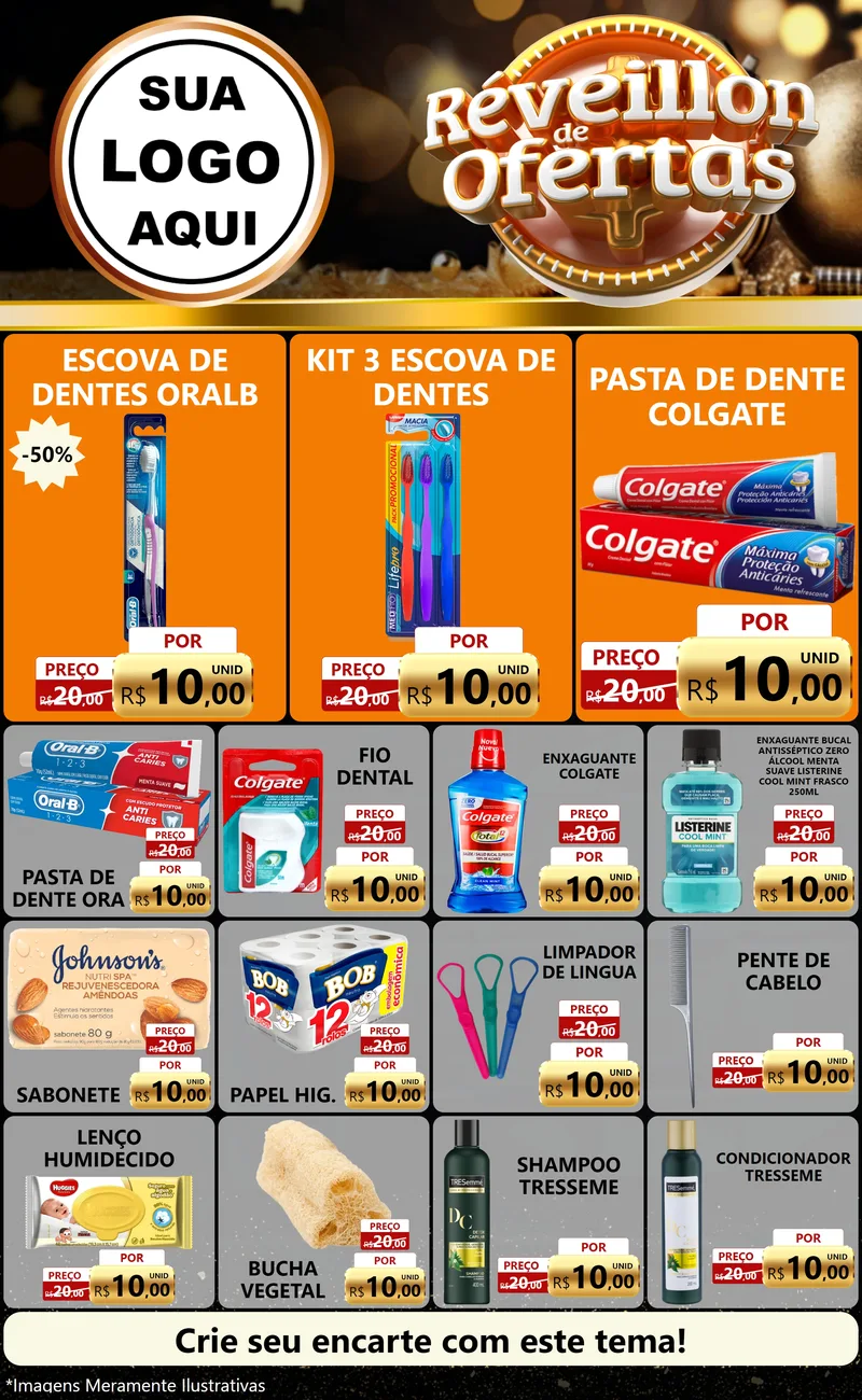 Modelo de Encarte para Encarte Grande com o tema Réveillon de Ofertas para Higiene Pessoal