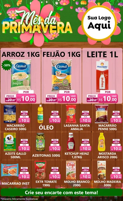 Modelo de Encarte para Encarte Grande com o tema Mês da Primavera para Supermercado