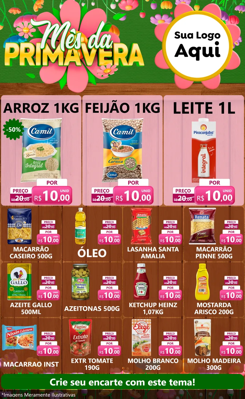 Modelo de Encarte para Encarte Grande com o tema Mês da Primavera para Supermercado