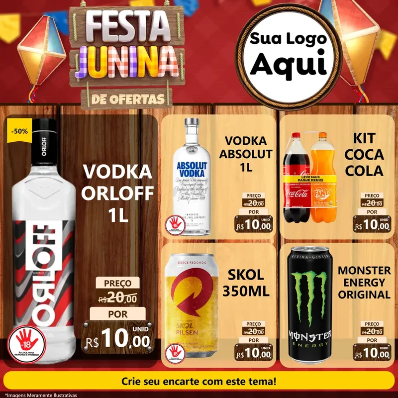 Modelo de Rede Social para Feed Facebook com o tema Festa Junina de Ofertas para Distribuidora de bebidas