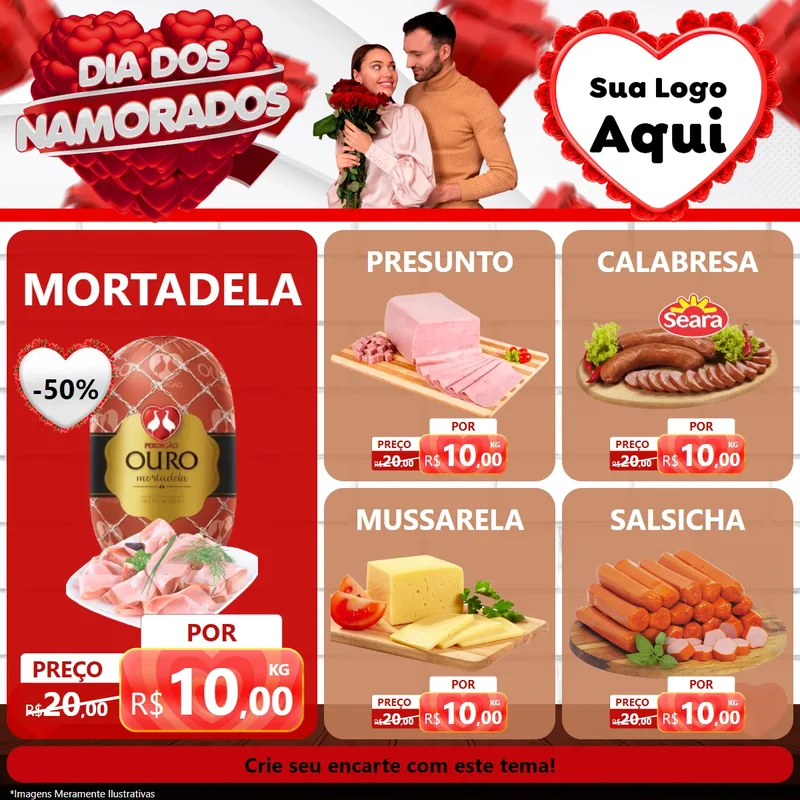 Modelo de Rede Social para Feed Facebook com o tema Dia dos Namorados para Frios e Laticínios