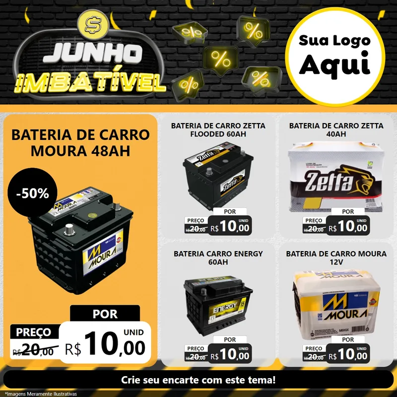 Modelo de Rede Social para Feed Facebook com o tema Junho Imbatível para Baterias Elétricas