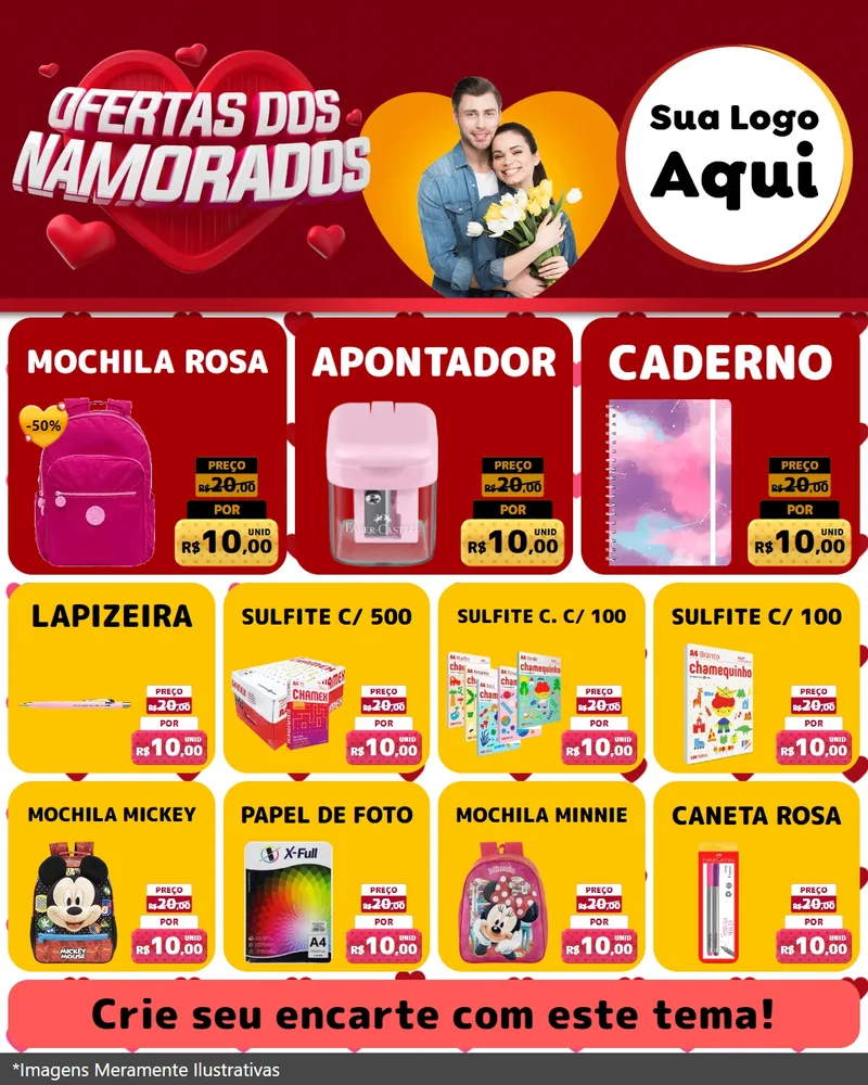 Modelo de Rede Social para Feed Instagram com o tema Ofertas Dos Namorados para Papelaria