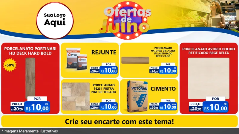 Modelo de TV para TV Horizontal com o tema Ofertas de Julho para Pisos e revestimentos