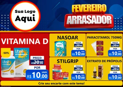 Modelo de Encarte para Encarte A4 Horizontal com o tema Fevereiro Arrasador para Farmácia
