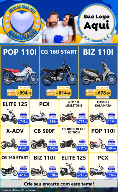 Modelo de Encarte para Encarte Grande com o tema Ofertas Para Seu Namorado para Concessionaria de Motos