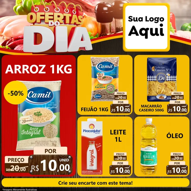 Modelo de Rede Social para Feed Facebook com o tema Ofertas do Dia para Supermercado