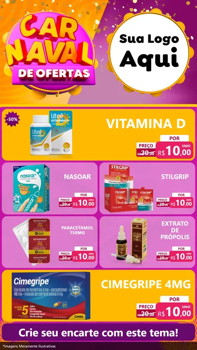 Modelo de TV para TV Vertical com o tema Carnaval de Ofertas para Farmácia