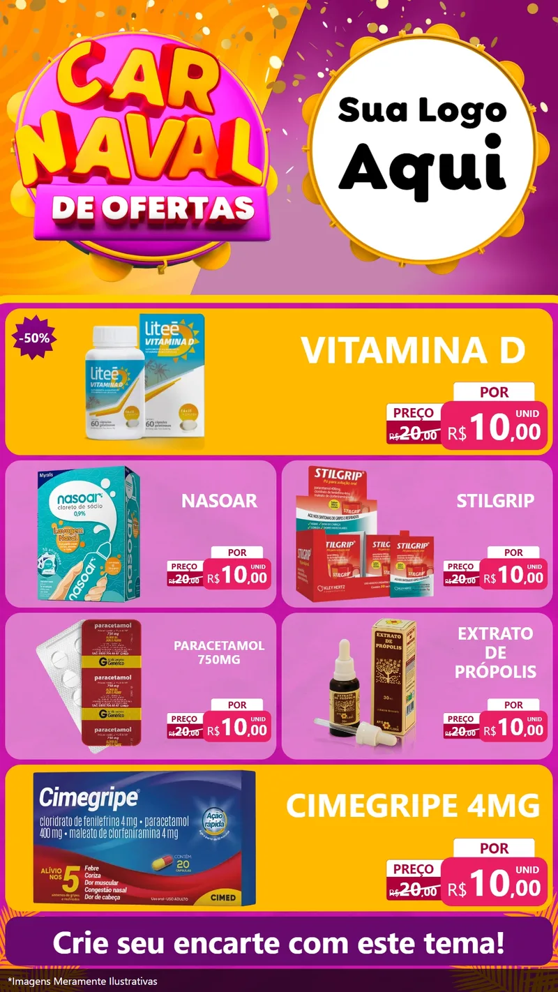 Modelo de TV para TV Vertical com o tema Carnaval de Ofertas para Farmácia