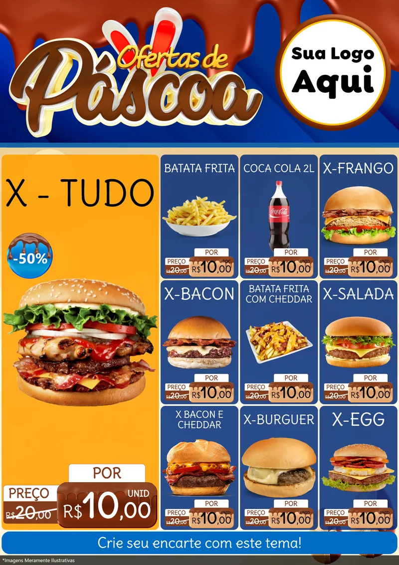 Modelo de Encarte para Encarte A4 Vertical com o tema Ofertas de Páscoa para Hamburgueria