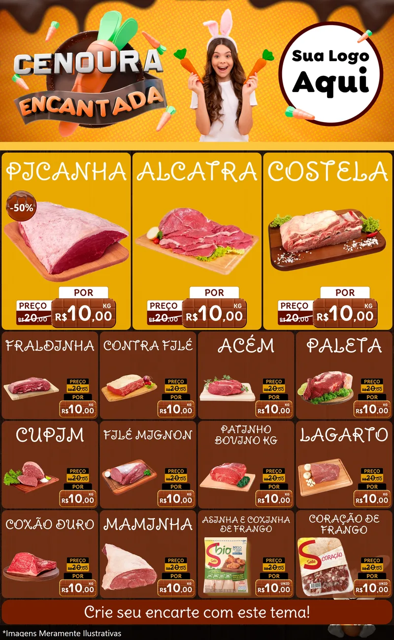 Modelo de Encarte para Encarte Grande com o tema Cenoura Encantada - Páscoa para Açougue