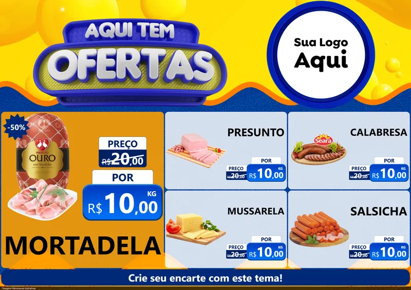 Modelo de Encarte para Encarte A4 Horizontal com o tema Aqui Tem Ofertas para Frios e Laticínios