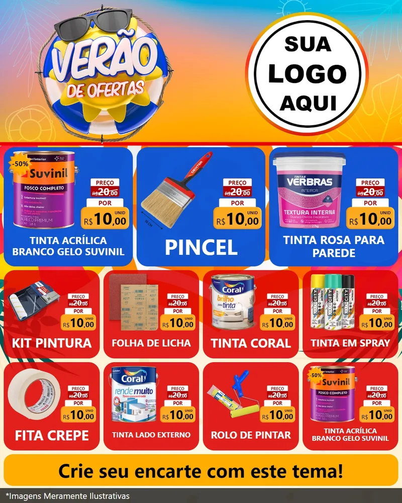 Modelo de Rede Social para Feed Instagram com o tema Verão de Ofertas para Tintas e Ferramentas