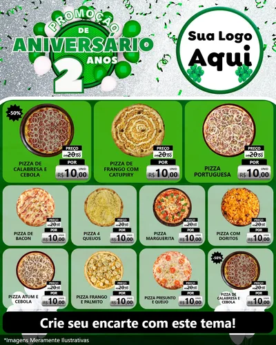 Modelo de Rede Social para Feed Instagram com o tema Promoção de Aniversário - 2 Anos para Pizzaria